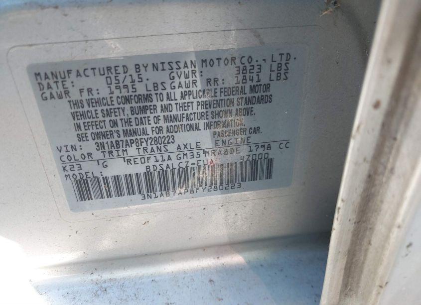 Photo 9 of 2015 Nissan Sentra S (VIN 3N1AB7AP8FY280223)