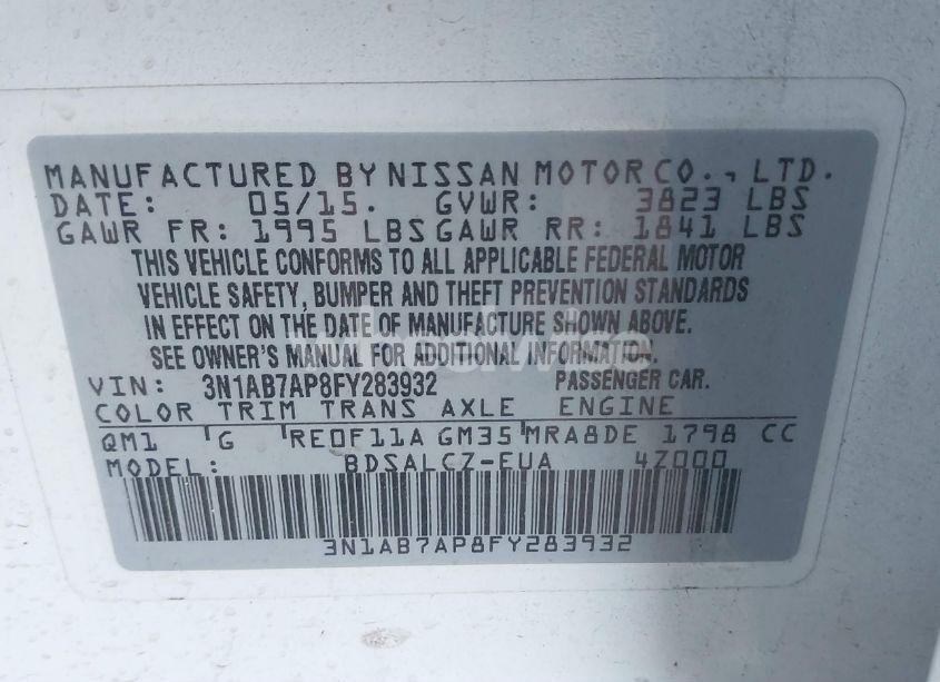 Photo 9 of 2015 Nissan Sentra S (VIN 3N1AB7AP8FY283932)
