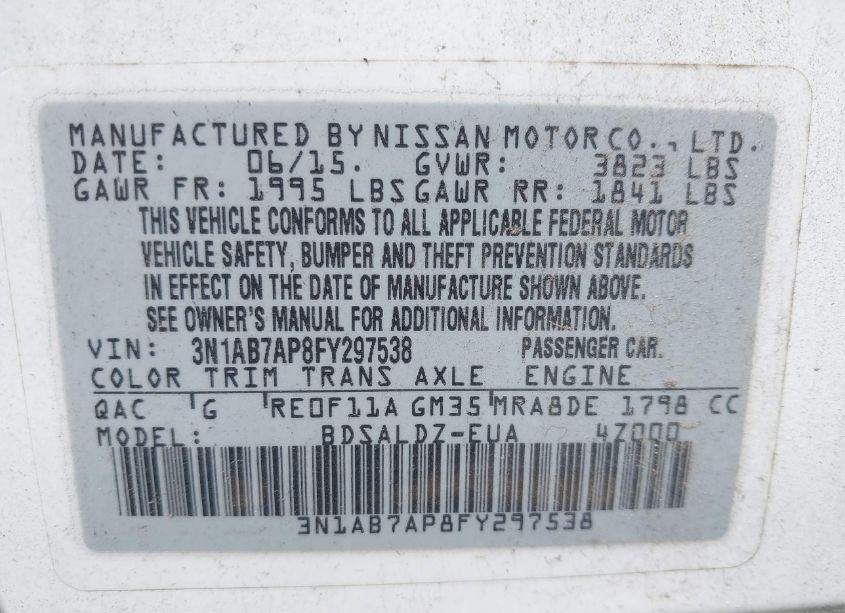 Photo 9 of 2015 Nissan Sentra SV (VIN 3N1AB7AP8FY297538)