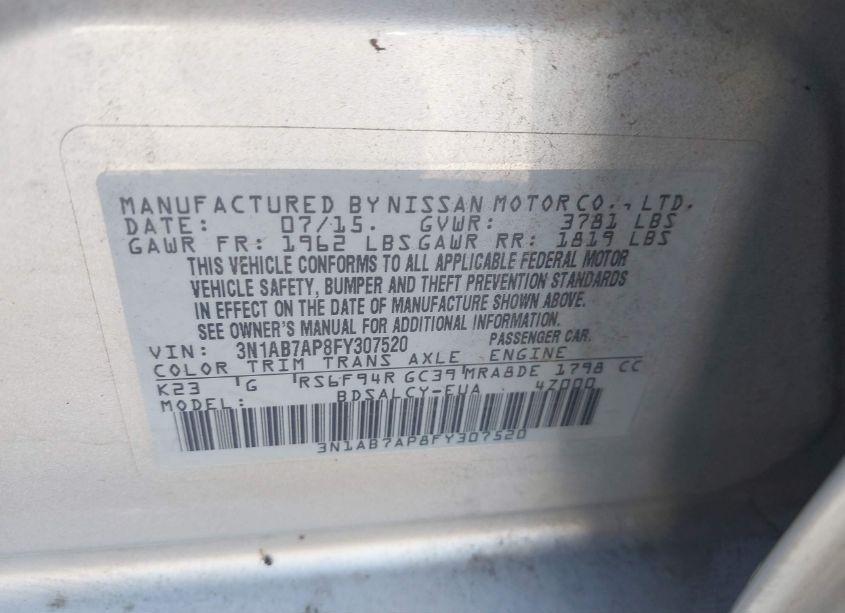 Photo 9 of 2015 Nissan Sentra S (VIN 3N1AB7AP8FY307520)