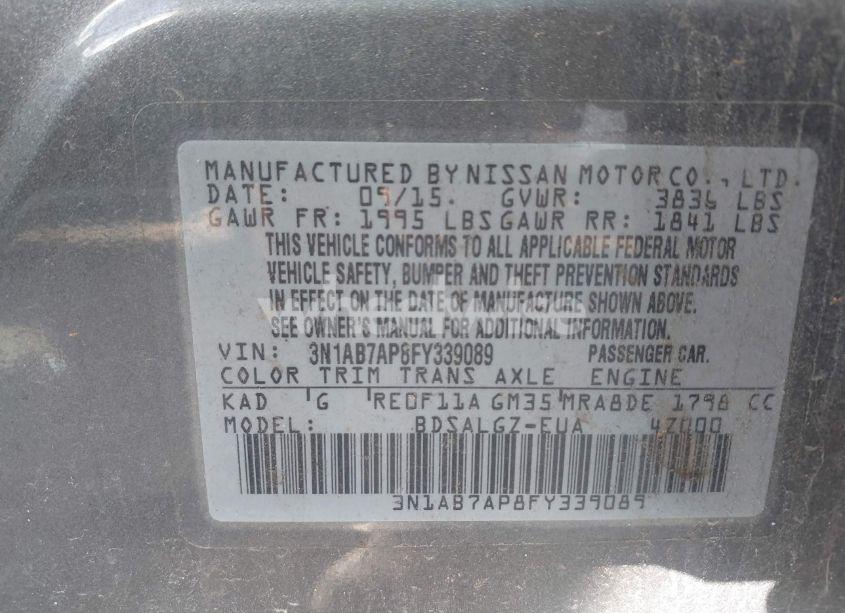 Photo 9 of 2015 Nissan Sentra SL (VIN 3N1AB7AP8FY339089)