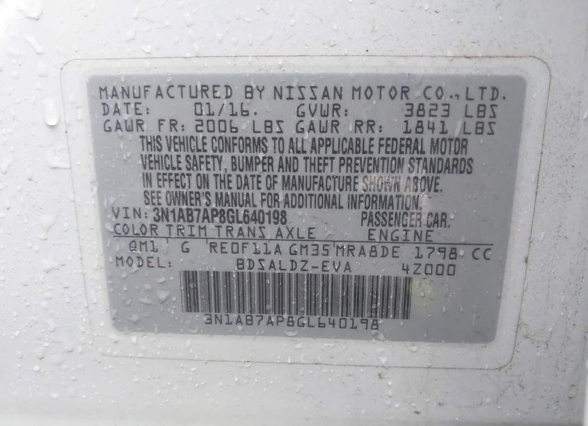 Photo 9 of 2016 Nissan Sentra FE+ S/S/SL/SR/SV (VIN 3N1AB7AP8GL640198)