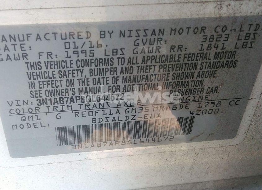 Photo 9 of 2016 Nissan Sentra FE+ S/S/SL/SR/SV (VIN 3N1AB7AP8GL644672)