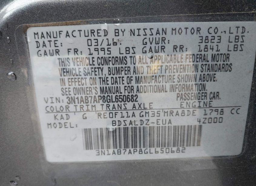 Photo 9 of 2016 Nissan Sentra FE+ S/S/SL/SR/SV (VIN 3N1AB7AP8GL650682)