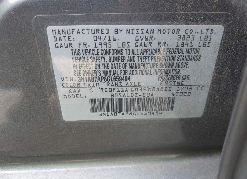Photo 9 of 2016 Nissan Sentra SV (VIN 3N1AB7AP8GL659494)