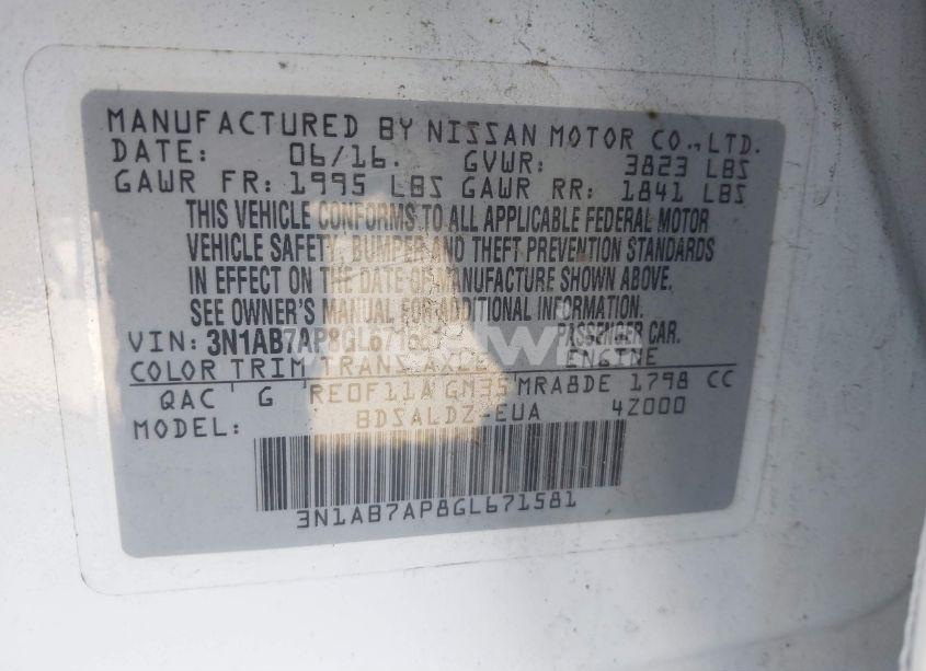 Photo 9 of 2016 Nissan Sentra SV (VIN 3N1AB7AP8GL671581)