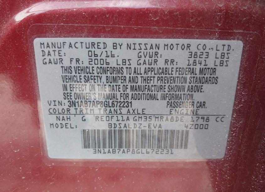 Photo 9 of 2016 Nissan Sentra SV (VIN 3N1AB7AP8GL672231)