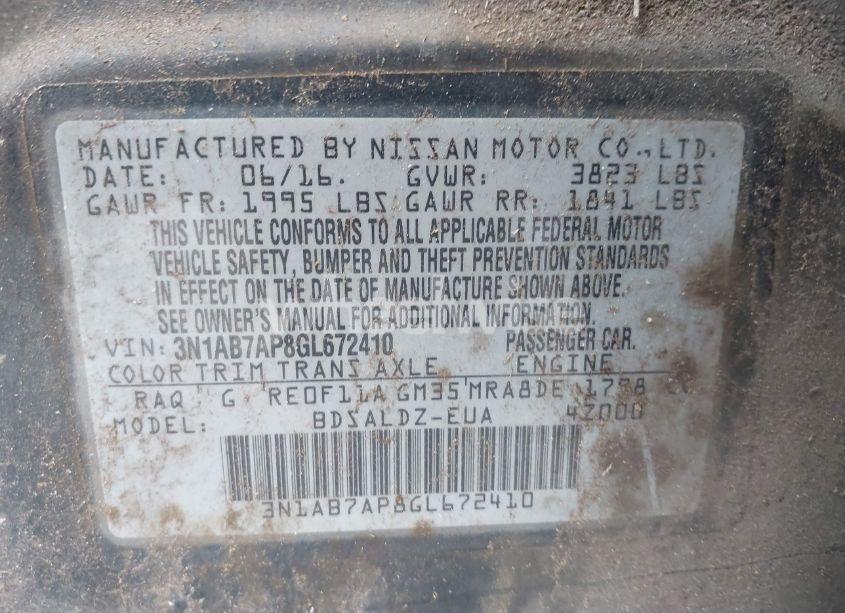 Photo 9 of 2016 Nissan Sentra SV (VIN 3N1AB7AP8GL672410)