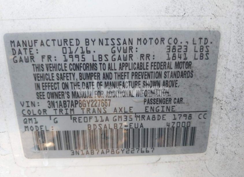 Photo 9 of 2016 Nissan Sentra S (VIN 3N1AB7AP8GY227667)