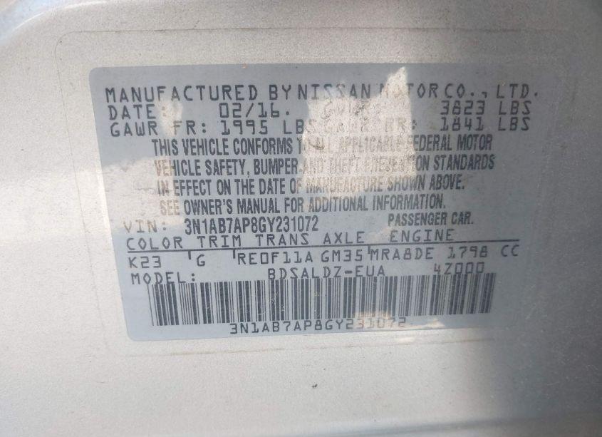 Photo 9 of 2016 Nissan Sentra FE+ S/S/SL/SR/SV (VIN 3N1AB7AP8GY231072)