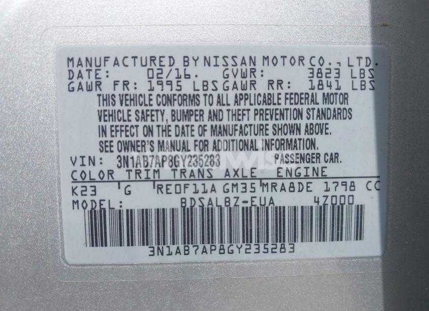 Photo 9 of 2016 Nissan Sentra FE+ S/S/SL/SR/SV (VIN 3N1AB7AP8GY235283)