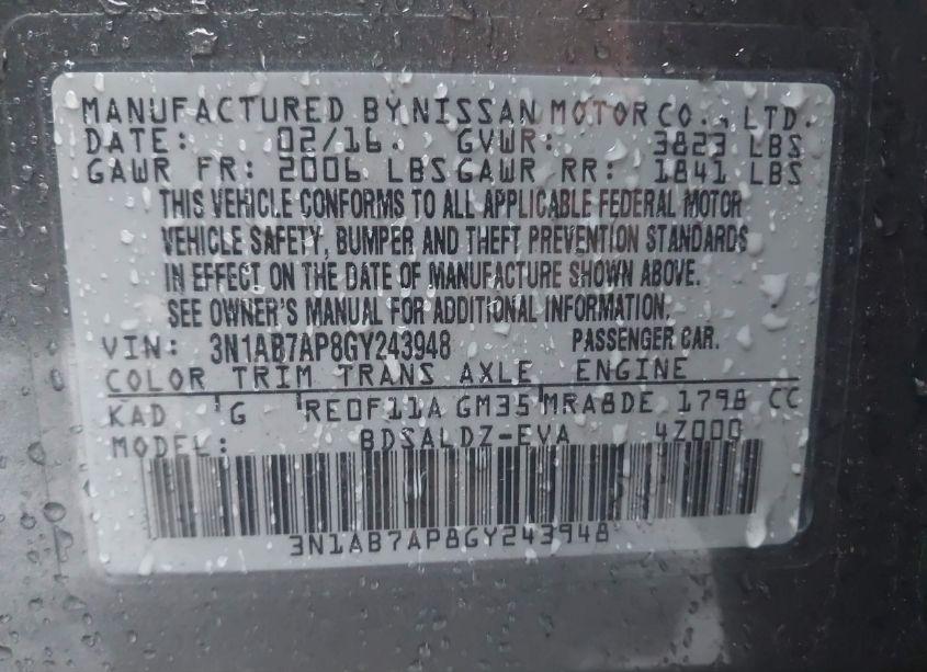 Photo 9 of 2016 Nissan Sentra SV (VIN 3N1AB7AP8GY243948)