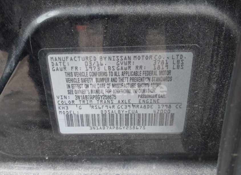 Photo 9 of 2016 Nissan Sentra S (VIN 3N1AB7AP8GY258675)