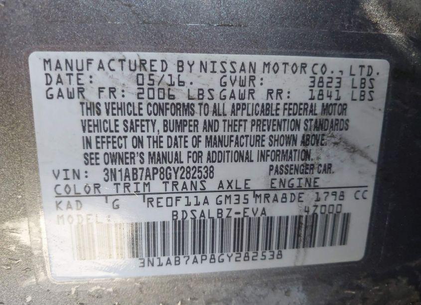 Photo 9 of 2016 Nissan Sentra S (VIN 3N1AB7AP8GY282538)