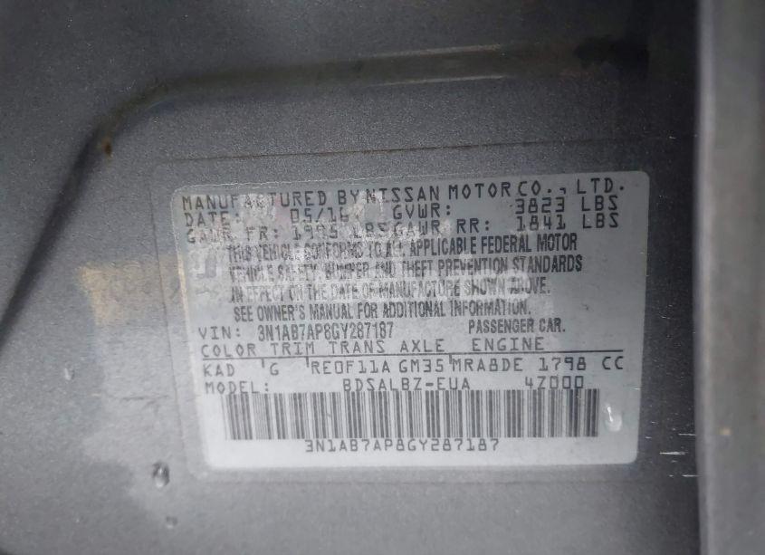 Photo 9 of 2016 Nissan Sentra S (VIN 3N1AB7AP8GY287187)