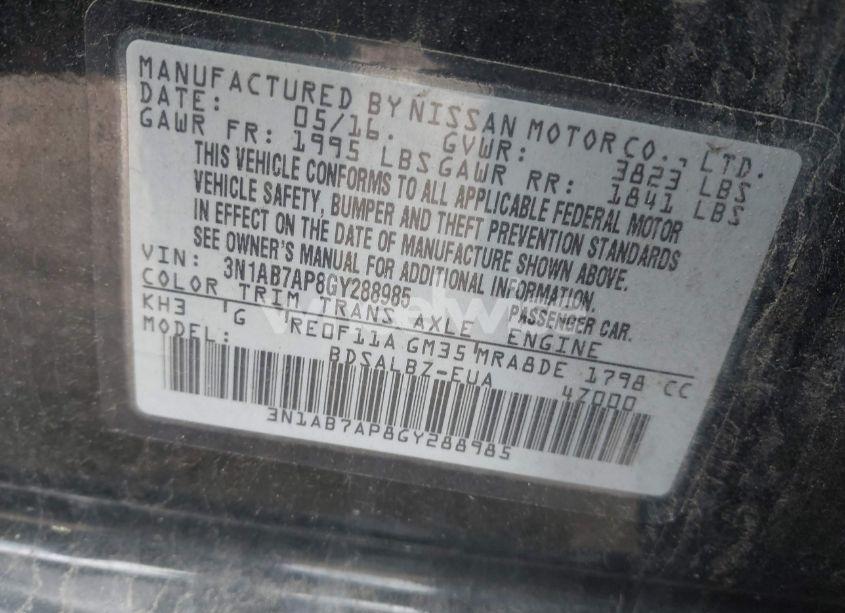 Photo 9 of 2016 Nissan Sentra S (VIN 3N1AB7AP8GY288985)