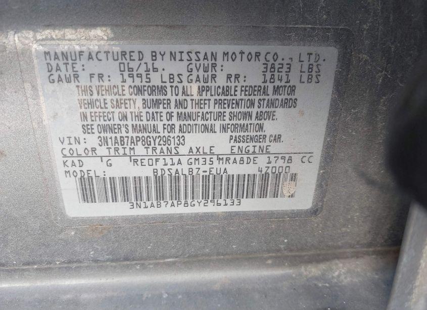 Photo 9 of 2016 Nissan Sentra S (VIN 3N1AB7AP8GY296133)