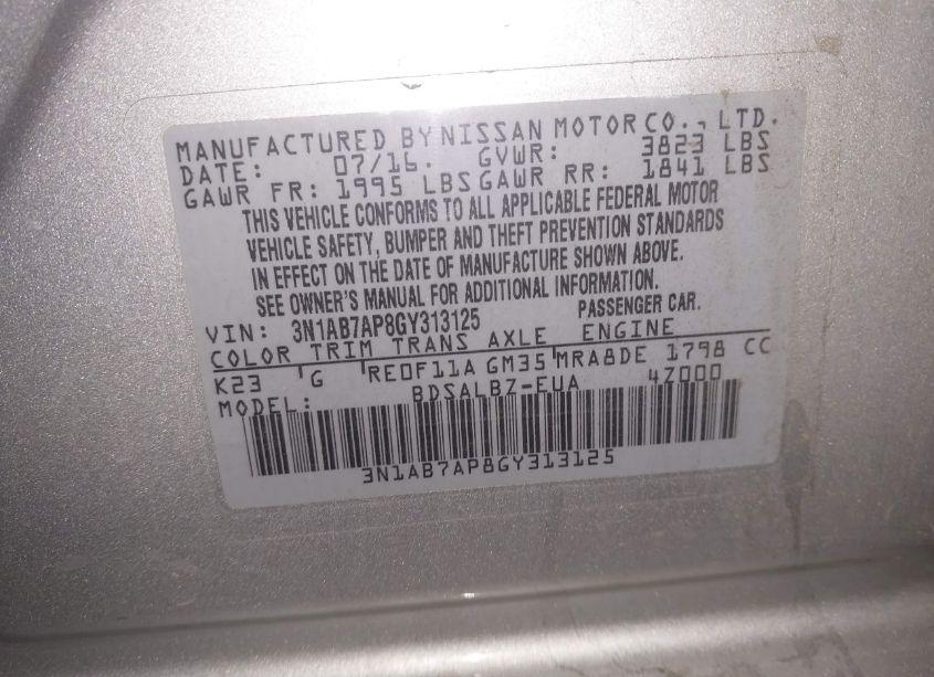 Photo 9 of 2016 Nissan Sentra S (VIN 3N1AB7AP8GY313125)