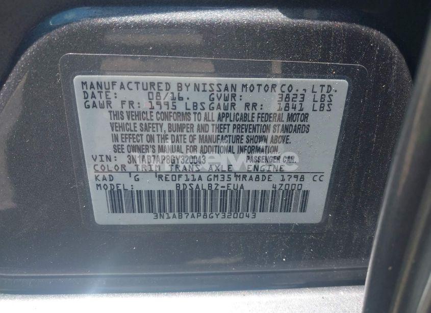 Photo 9 of 2016 Nissan Sentra S (VIN 3N1AB7AP8GY320043)