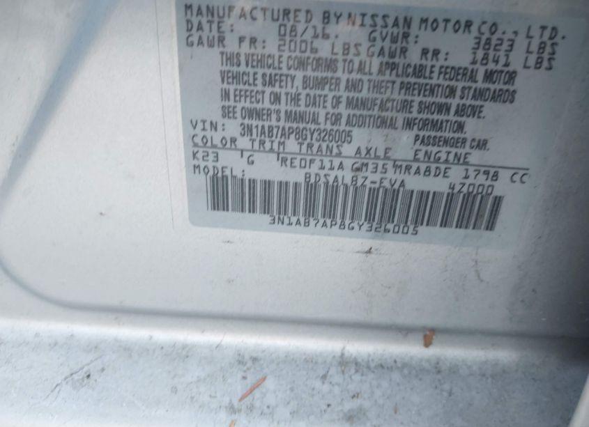 Photo 9 of 2016 Nissan Sentra S (VIN 3N1AB7AP8GY326005)