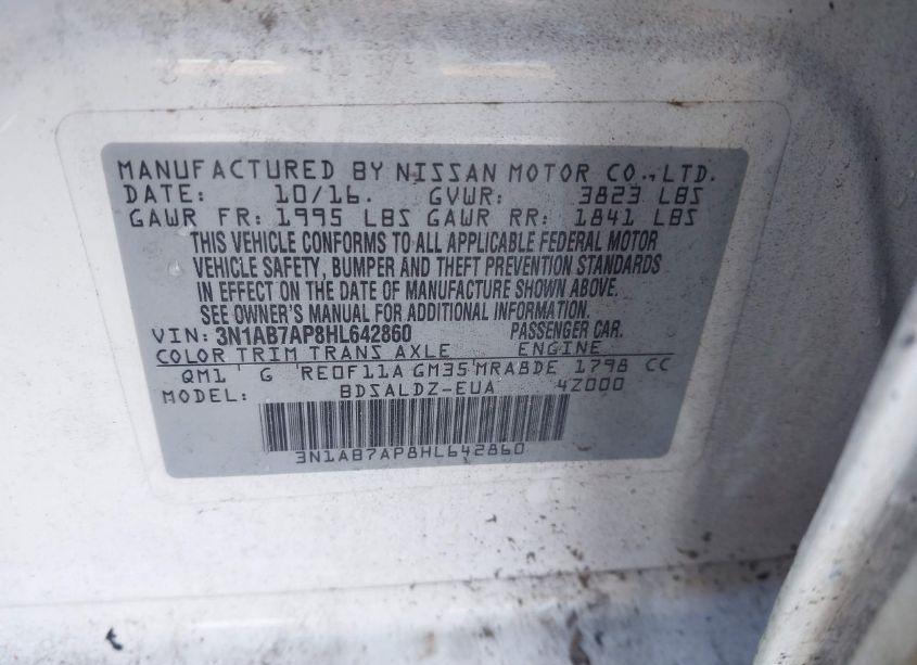 Photo 9 of 2017 Nissan Sentra SV (VIN 3N1AB7AP8HL642860)