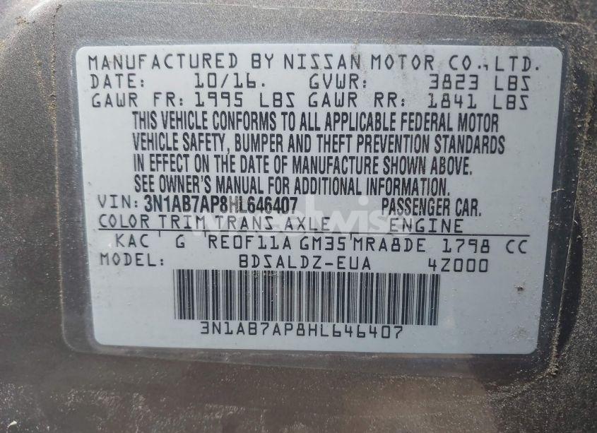 Photo 9 of 2017 Nissan Sentra SV (VIN 3N1AB7AP8HL646407)