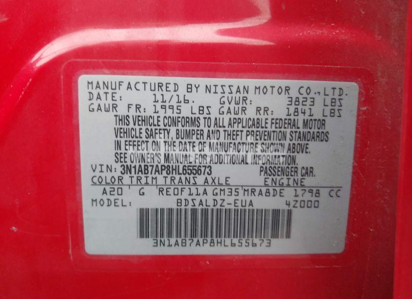 Photo 9 of 2017 Nissan Sentra SV (VIN 3N1AB7AP8HL655673)