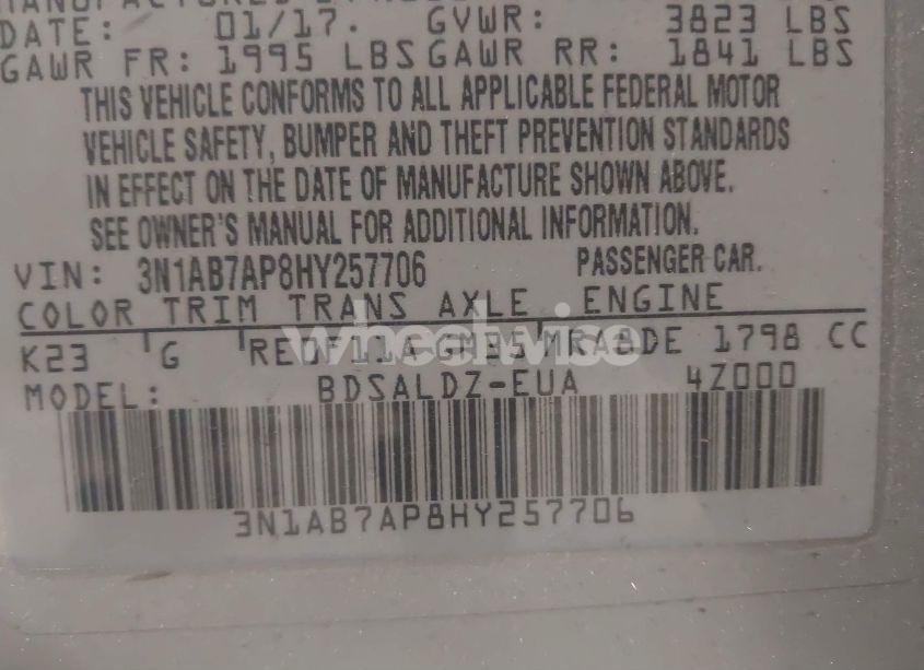 Photo 9 of 2017 Nissan Sentra SV (VIN 3N1AB7AP8HY257706)