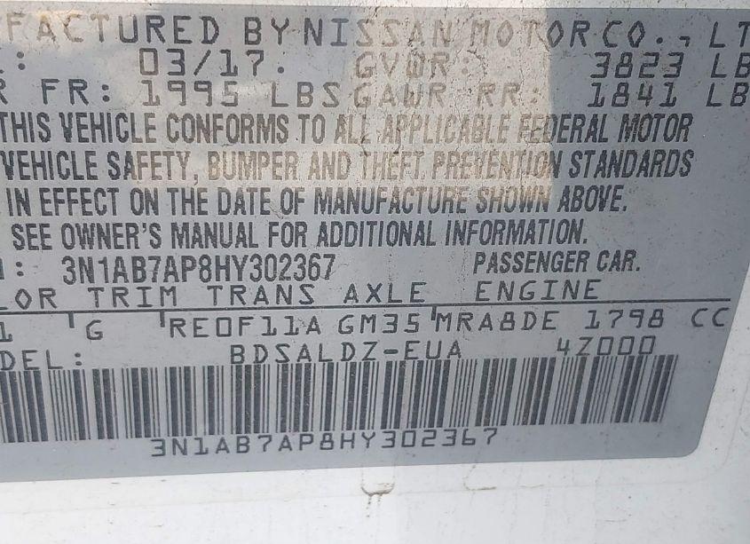 Photo 9 of 2017 Nissan Sentra SV (VIN 3N1AB7AP8HY302367)