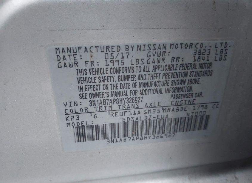 Photo 9 of 2017 Nissan Sentra SV (VIN 3N1AB7AP8HY326927)