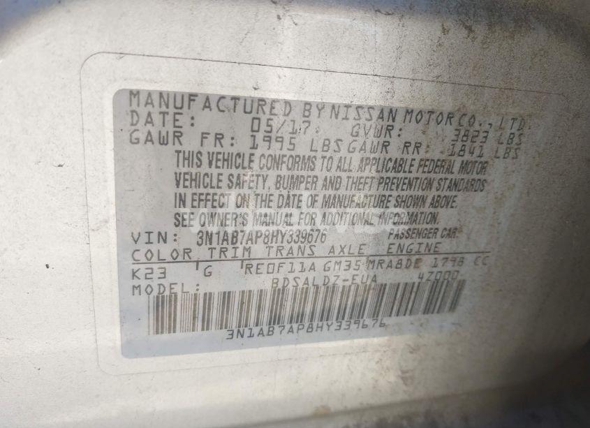 Photo 9 of 2017 Nissan Sentra SV (VIN 3N1AB7AP8HY339676)