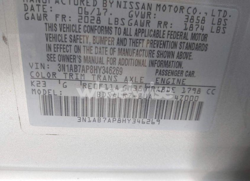 Photo 9 of 2017 Nissan Sentra SR (VIN 3N1AB7AP8HY346269)