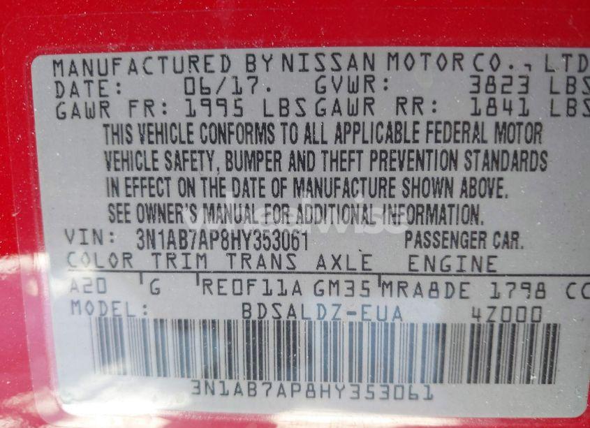 Photo 9 of 2017 Nissan Sentra SV (VIN 3N1AB7AP8HY353061)