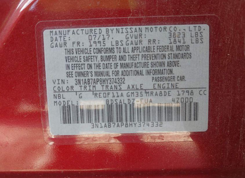 Photo 9 of 2017 Nissan Sentra SV (VIN 3N1AB7AP8HY374332)