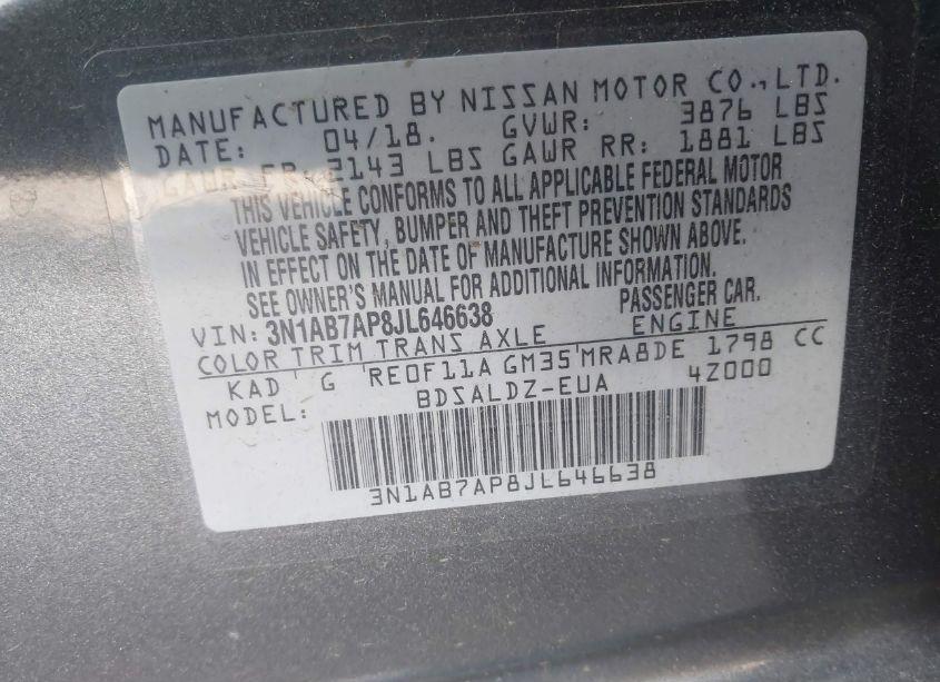 Photo 9 of 2018 Nissan Sentra SV (VIN 3N1AB7AP8JL646638)
