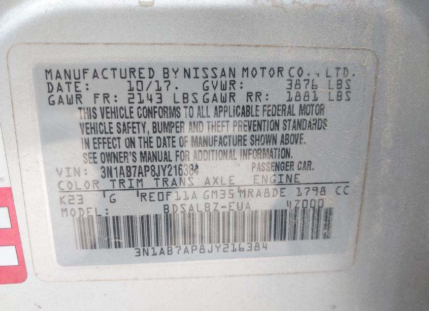 Photo 9 of 2018 Nissan Sentra S (VIN 3N1AB7AP8JY216384)