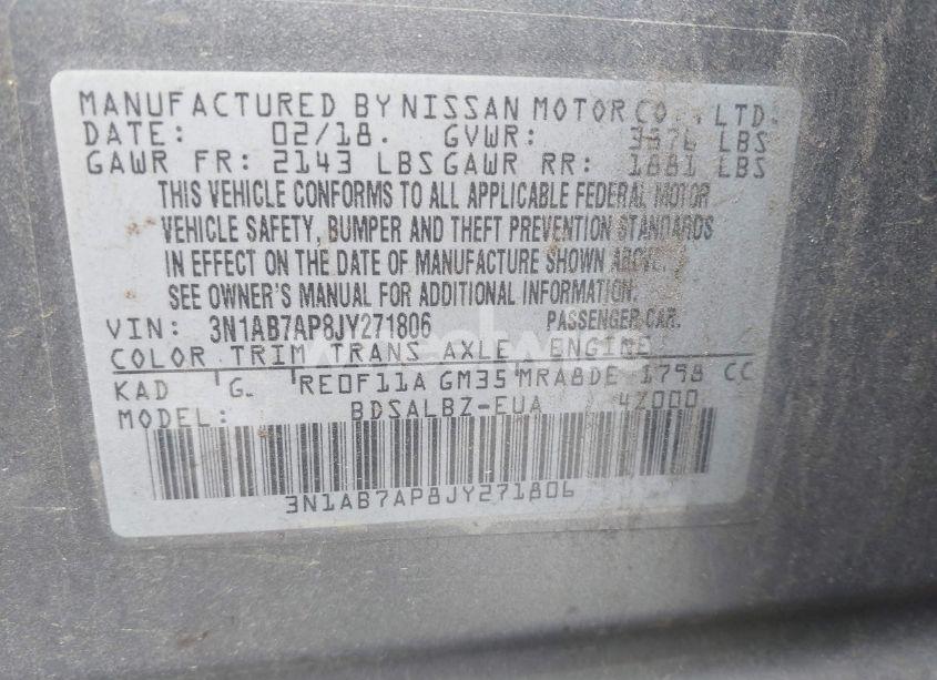 Photo 9 of 2018 Nissan Sentra S (VIN 3N1AB7AP8JY271806)