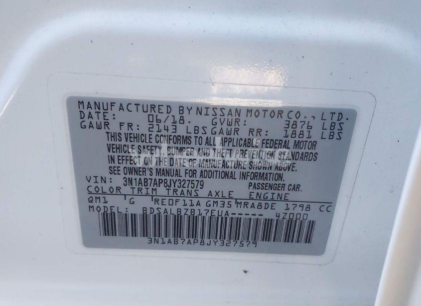 Photo 9 of 2018 Nissan Sentra S (VIN 3N1AB7AP8JY327579)