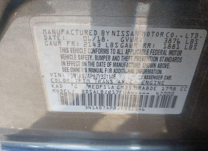 Photo 9 of 2018 Nissan Sentra S (VIN 3N1AB7AP8JY331146)
