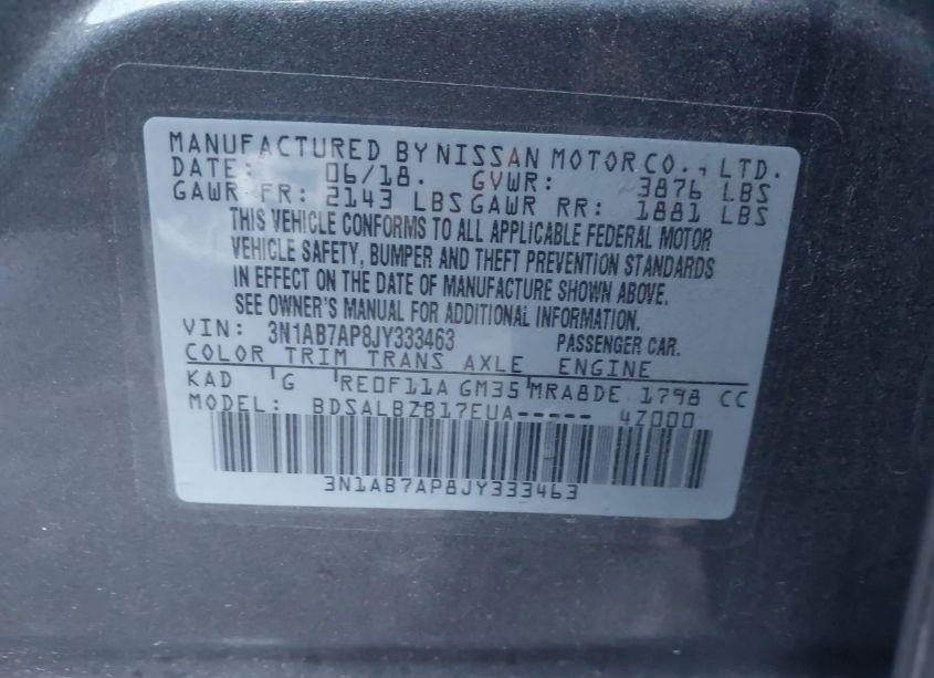 Photo 9 of 2018 Nissan Sentra S (VIN 3N1AB7AP8JY333463)
