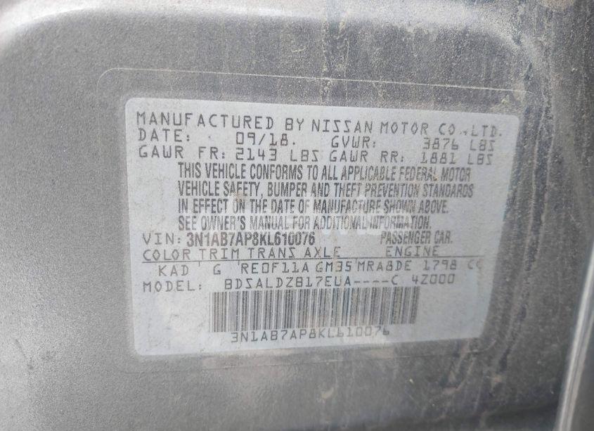 Photo 9 of 2019 Nissan Sentra SV (VIN 3N1AB7AP8KL610076)