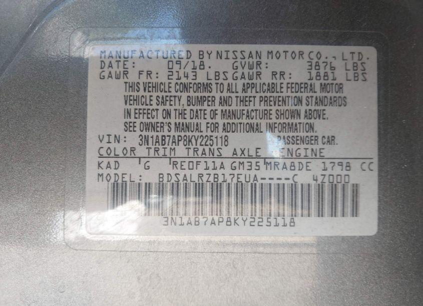 Photo 9 of 2019 Nissan Sentra SR (VIN 3N1AB7AP8KY225118)