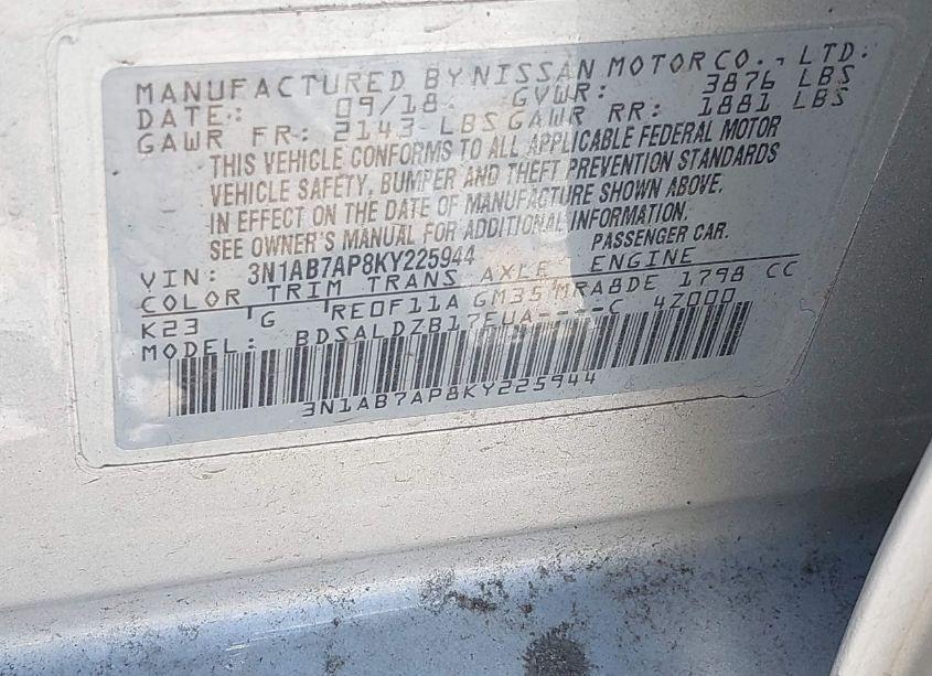 Photo 9 of 2019 Nissan Sentra SV (VIN 3N1AB7AP8KY225944)