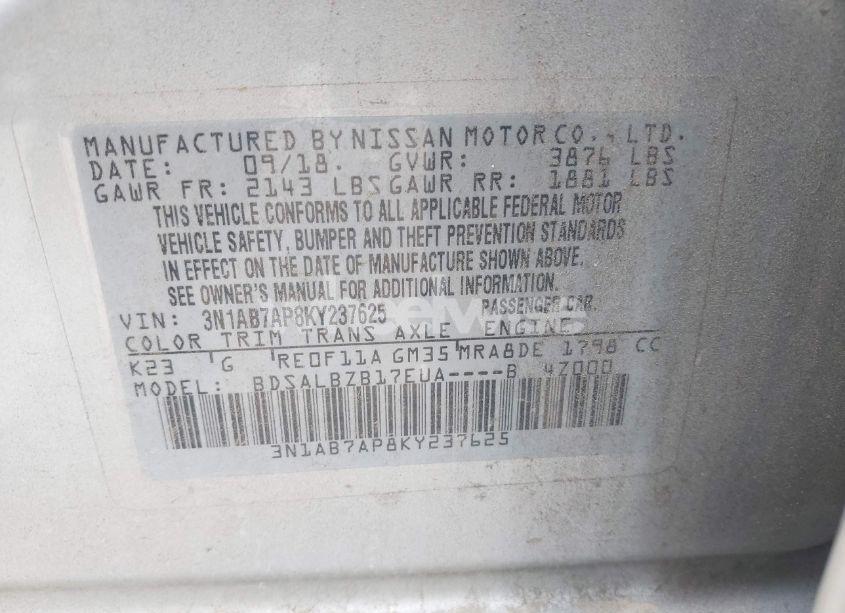 Photo 9 of 2019 Nissan Sentra S (VIN 3N1AB7AP8KY237625)