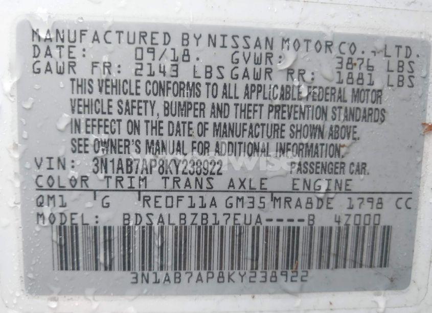 Photo 9 of 2019 Nissan Sentra S (VIN 3N1AB7AP8KY238922)