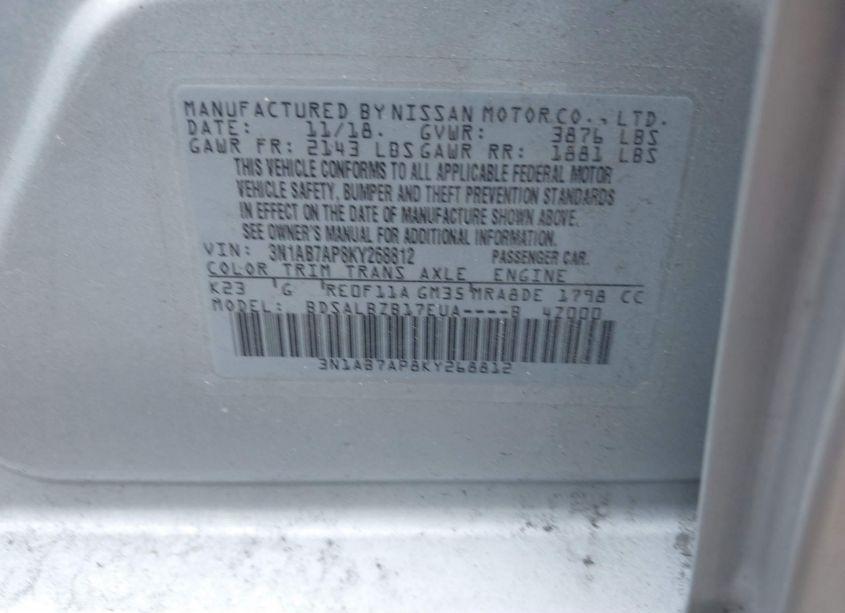 Photo 9 of 2019 Nissan Sentra S (VIN 3N1AB7AP8KY268812)