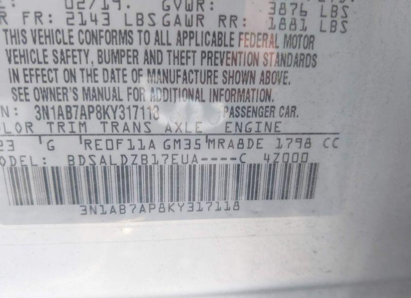 Photo 9 of 2019 Nissan Sentra SV (VIN 3N1AB7AP8KY317118)