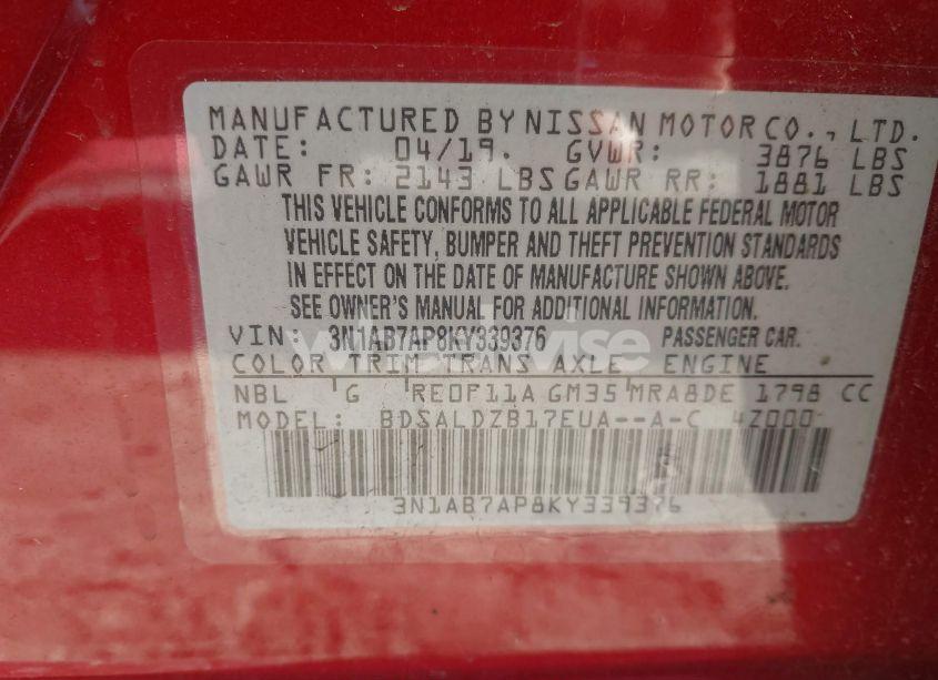 Photo 9 of 2019 Nissan Sentra SV (VIN 3N1AB7AP8KY339376)