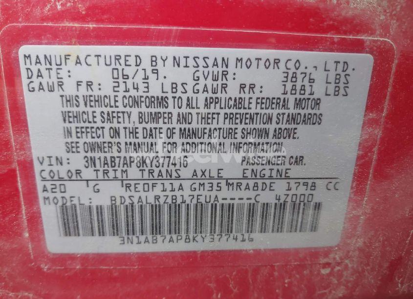 Photo 9 of 2019 Nissan Sentra SR (VIN 3N1AB7AP8KY377416)