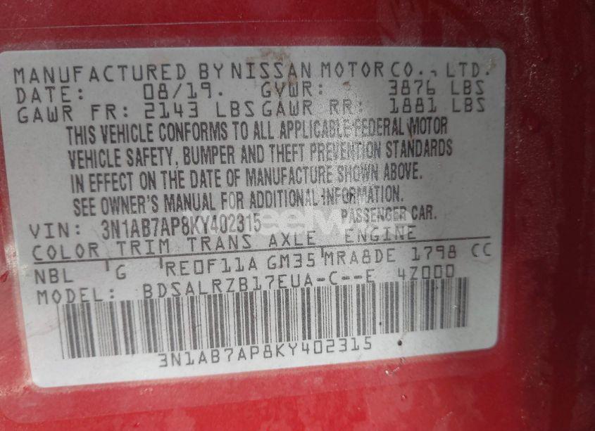 Photo 9 of 2019 Nissan Sentra SR (VIN 3N1AB7AP8KY402315)